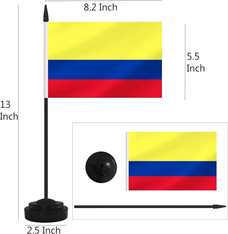 Yamiuo 2 Pack Colombia Desk Flag Set, Colombian Desktop Small Miniature Table Office Flag with 12" Black Pole and Black Base, Offices, Classroom, Home, Festival Decoration (Colombia) - Image 2
